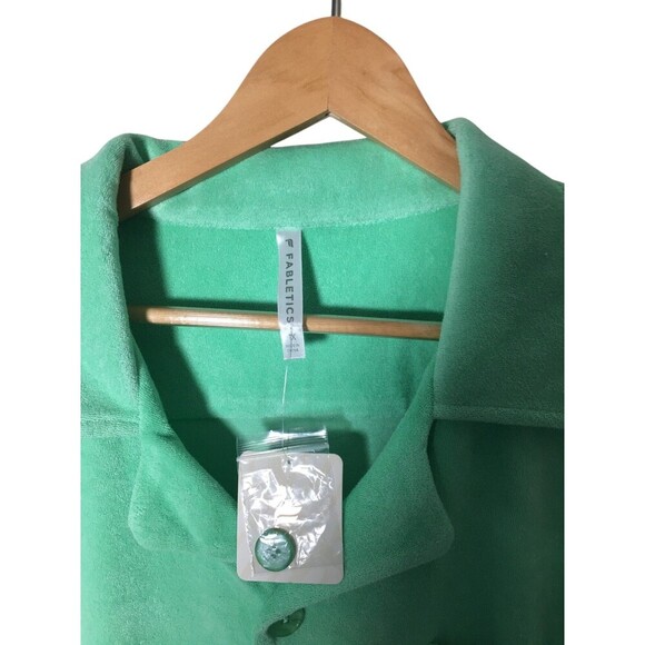 Fabletics Top Women's Size 1X Green Island Terry Cloth Button Up - Picture 5 of 8